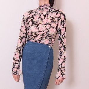 Reformation Long Sleeve Floral High Neck Blouse